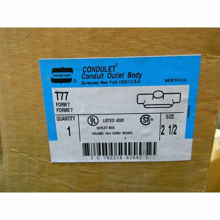 Crouse Hinds IRON T 2-1/2IN CONDUIT OUTLET BODIES AND BOX T77